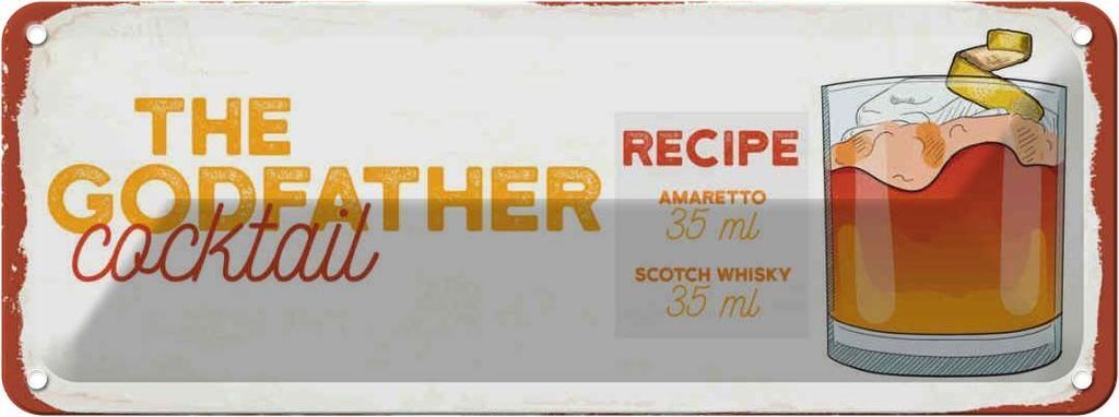 vianmo Blechschild 10x27 cm The Godfather Cocktail Recipe