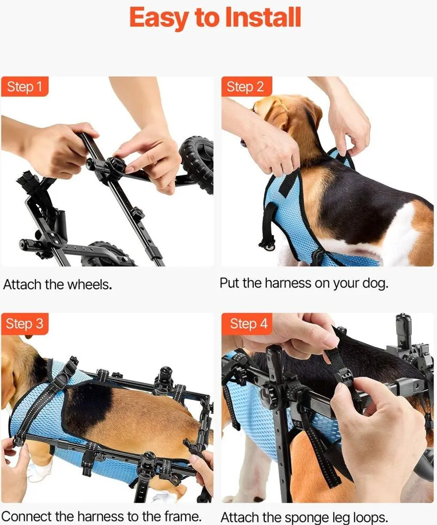 Carrozzina per cani per zampe posteriori, carrozzina per animali domestici regolabile a 2 ruote, carrozzina leggera per cani con ruote ammortizzanti, carrozzina di supporto alla mobilità per cani disabili o feriti fino a 10 kg, piccola - 7