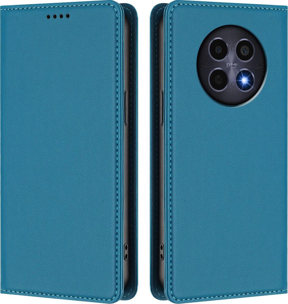 Handyhülle für Realme 12 5G/Realme 12x/Realme 13 5G/Narzo 70X/Narzo N65, Kunstleder Klapphülle Stoßfeste Magnetische Hülle mit Ständer Blau