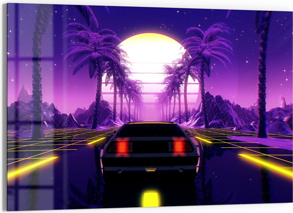 DEQORI Glasbild Echtglas 90x60 cm 'Neon Nostalgie' Wandbild Bild modern Deko
