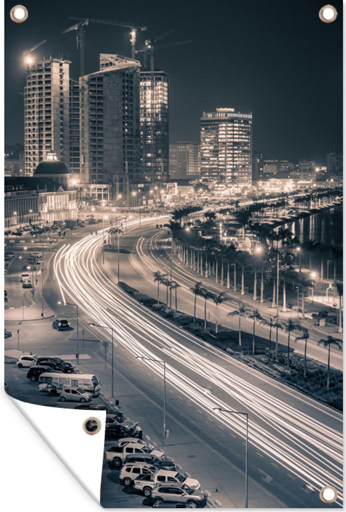 MuchoWow 80x120 cm Outdoor-Poster Gartendeko Sichtschutz Garten Poster für den Garten Schwarz-Weiß-Fotografie der Bucht von Luanda in Angola