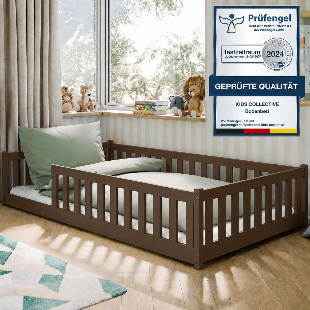 Kinderbett Bodenbett 120x200 cm mit Rausfallschutz, Matratze & Lattenrost Montessori Bett Bed Gitterbett Kinder Jugendbett Einzelbett | Zartbitters...
