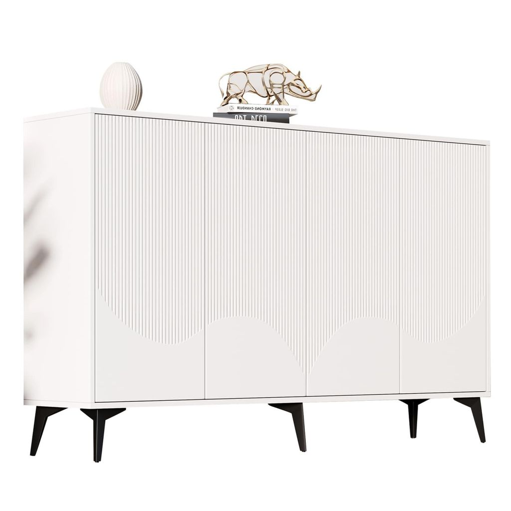 Sideboard Breite 160 cm, Multifunktionales Sideboard,Kommode, Highboard mit verstellbaren Einlegeböden, 4 Türen, Metallbeine
