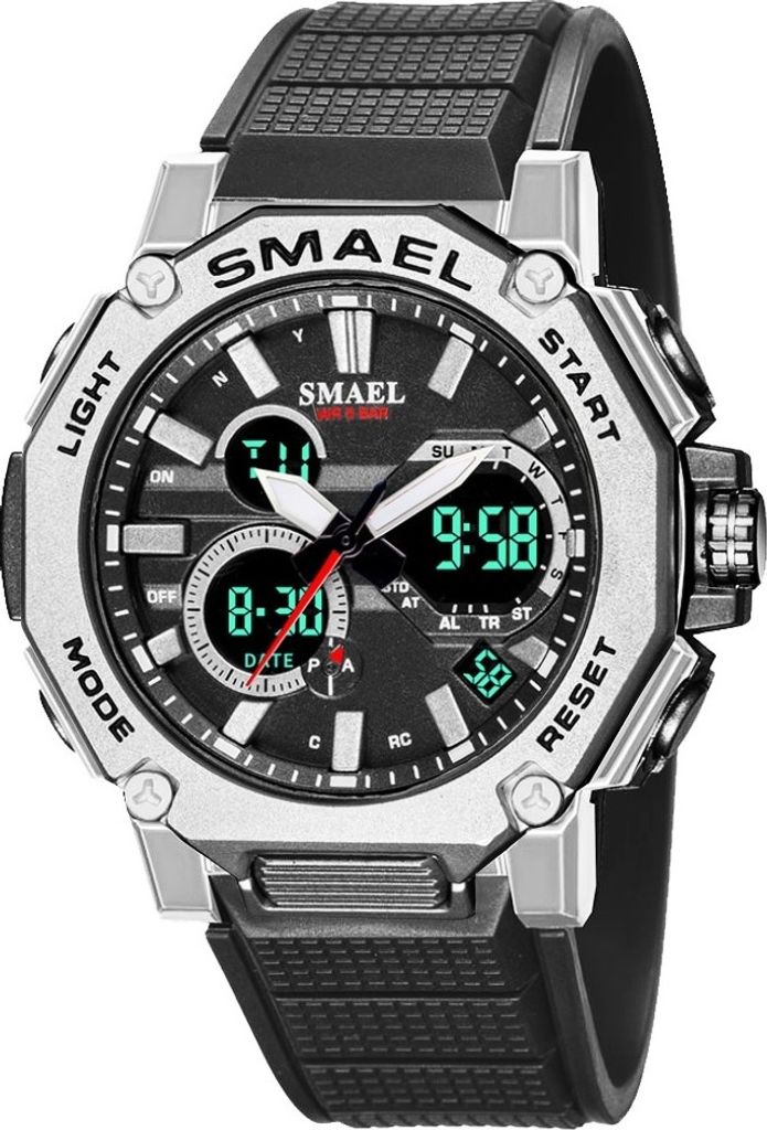 SMAEL TROY Herren Sportuhr - Schwarz/Silber mit LED-Funktionen KP14131