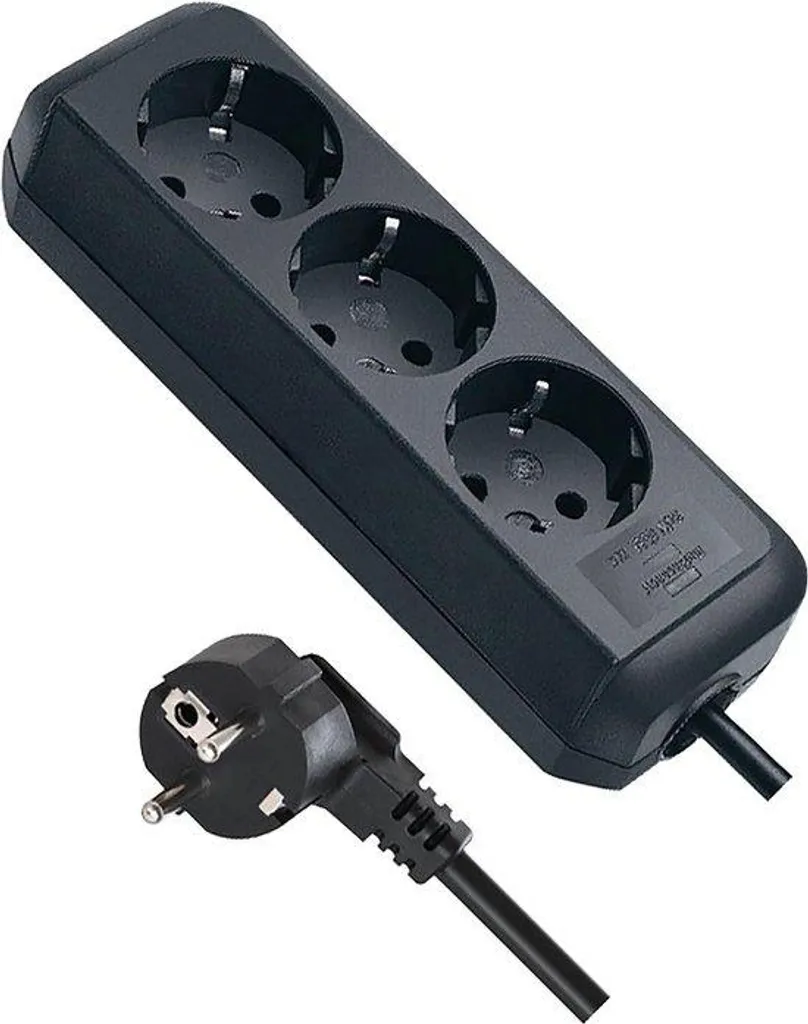 Multiprise 15m avec 3 prises Eco-Line noir - Câble extra long et solide