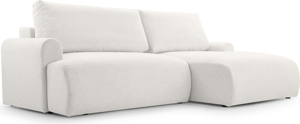 FEDVE Ecksofa Eckcouch Bordon L Form Sofa mit Schlaffunktion Bettkästen Couch Sofagarnitur Rechts Weiß (Aragon 01)