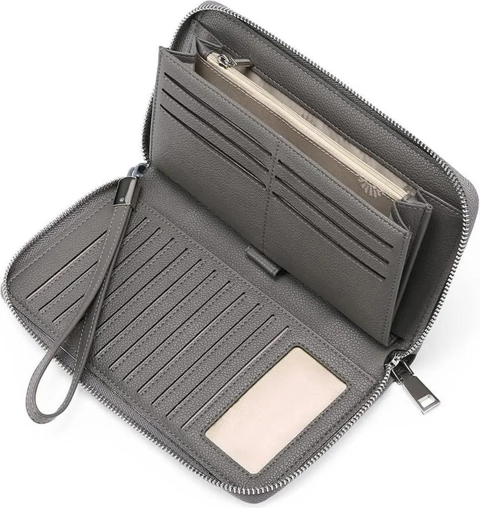 Portafoglio RFID Donna Grigio Scuro Pelle: Sicurezza e Maxi Spazio