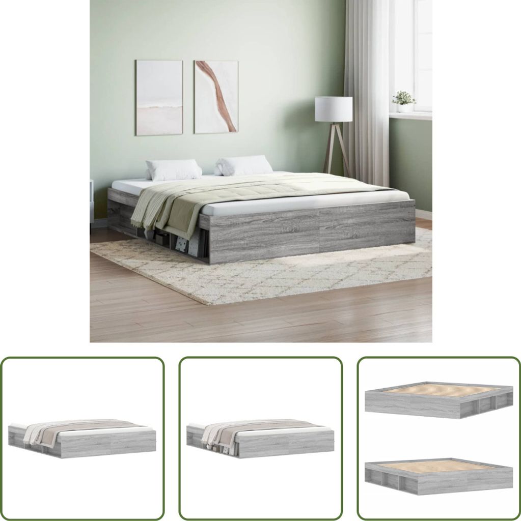 The Living Store Bettgestell Grau Sonoma 180x200 cm Produktbild 