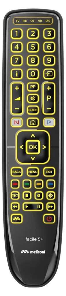 Meliconi Gumbody Facile 5+ Télécommande Universelle Noire Rétroéclairée