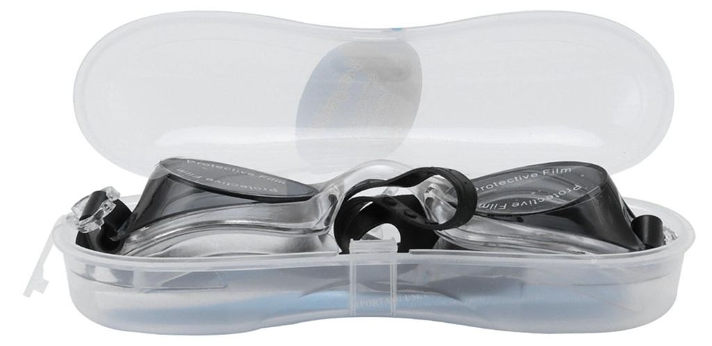 Schwimmbrille, weiche Silikondichtung, wasserdicht und beschlagfrei, mit Brillenetui, Ohrstöpsel