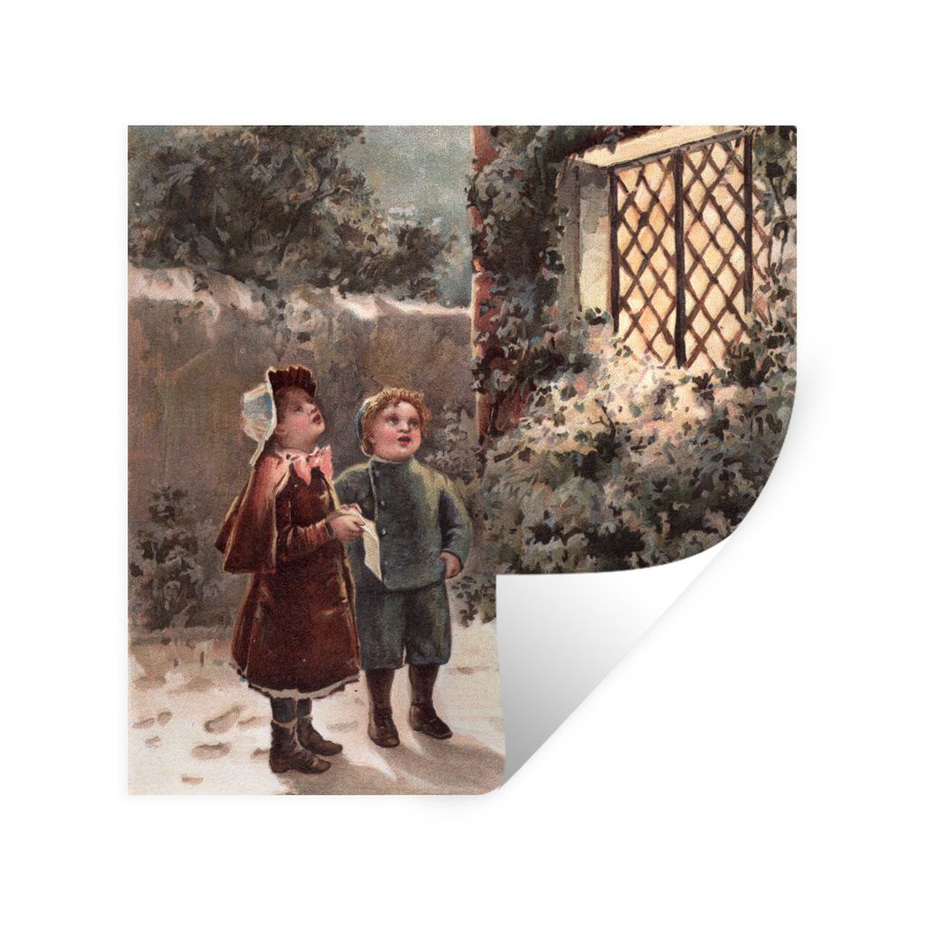 MuchoWow Wandtattoo Wandsticker Wandaufkleber Porträt Weihnachten - Winter - Vintage 100x100 cm Selbstklebend und Repositionierbar - Wierderverw...