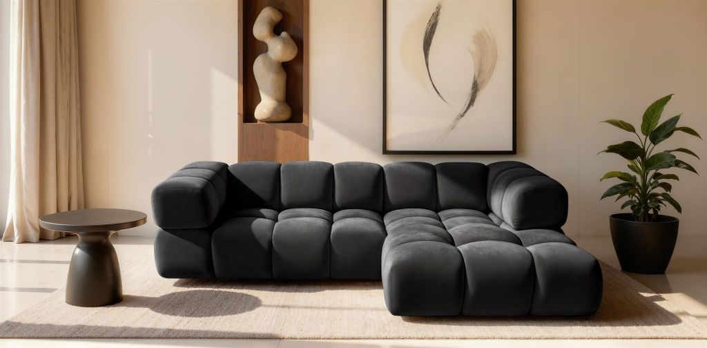Ecksofa Designersofa BLANCHE in Stoff Bluvel Schwarz Produktbild 