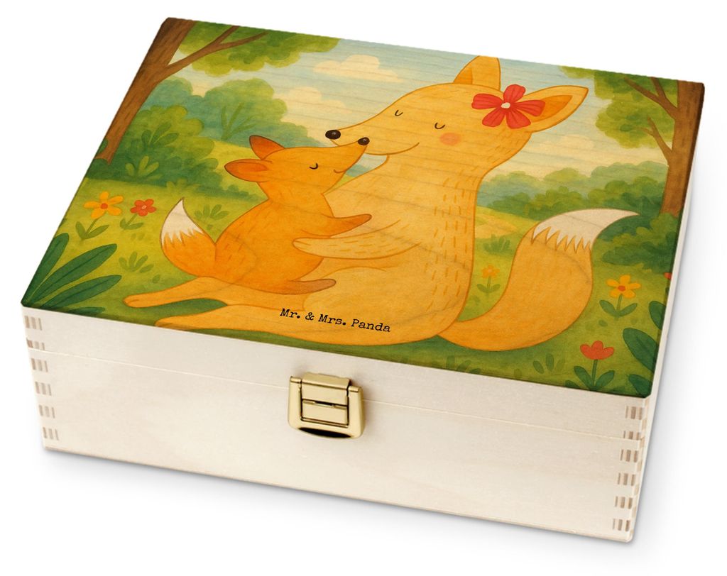 Mr. & Mrs. Panda Teebox Fuchs Mama Design - Weiß - Geschenk, Schoß, Mami, Teebeutel Aufbewahrung, Teedose, für Paare, Mutter, Muttertag, Holz, T...