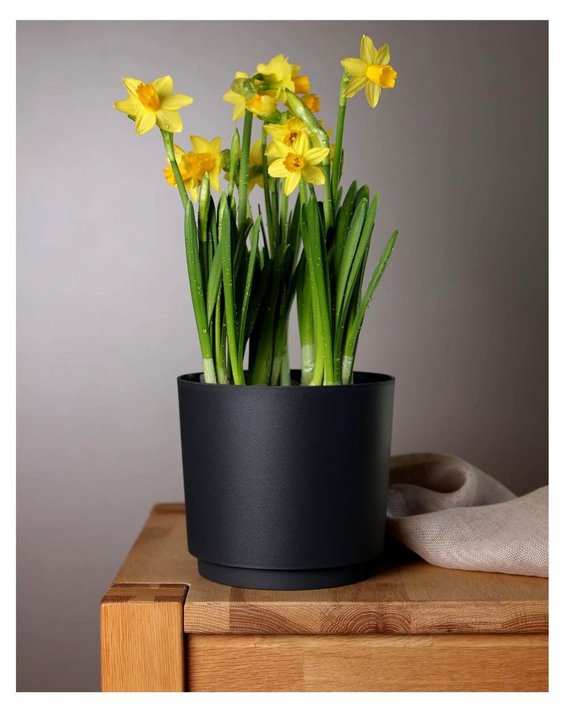 MATA Blumentopf Set 3 x 14,5 cm - 1,8 Liter - anthrazit - bruchsichere Blumentöpfe aus Kunststoff für verschiedene Pflanzen und Blumen - Matte Ü...