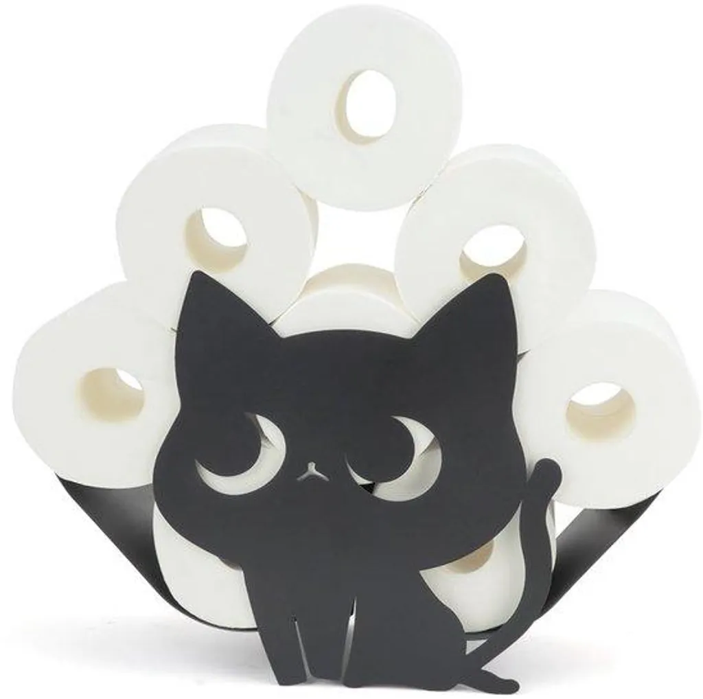 Dévidoir papier toilette chat noir en métal pour salle de bain design