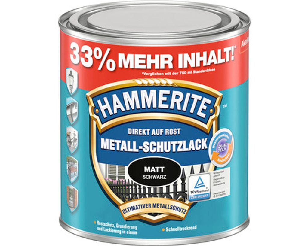 HAMMERITE Metallschutzlack matt schwarz 1 l Produktbild 