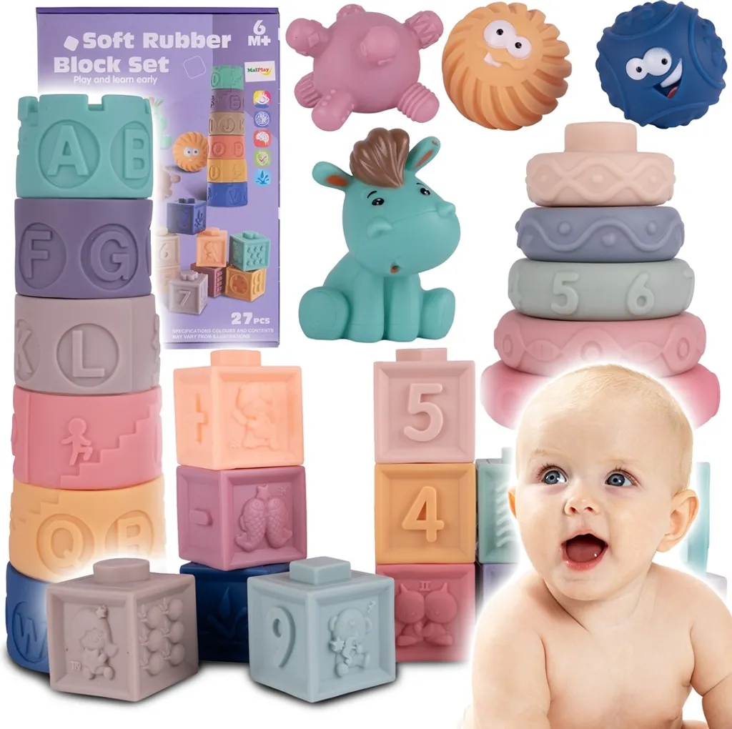 Cubes Sensoriels Bébé 27 pcs - Blocs Souples Éducatifs et Texturés 6m+