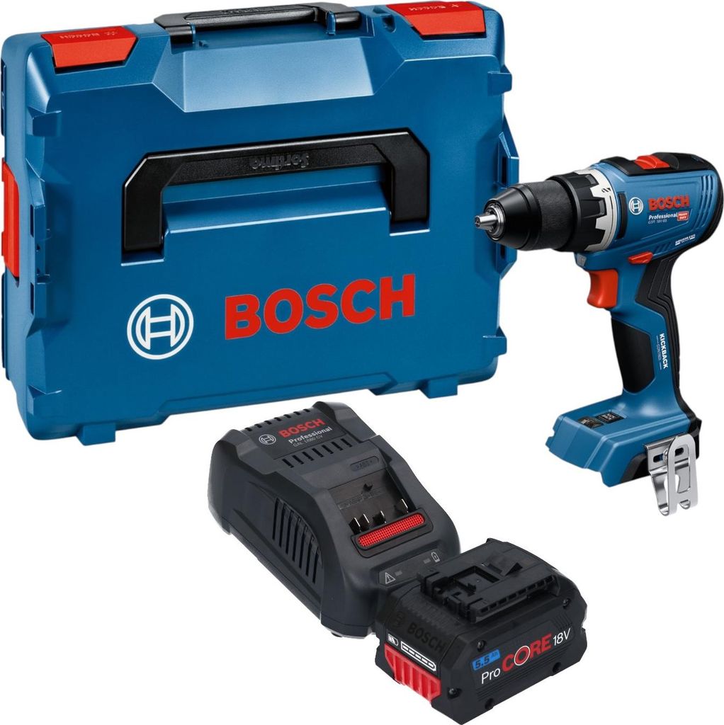 Bosch GSR 18V-65 Professional Akku Bohrschrauber 18 V 63 Nm Brushless + 1x ProCORE Akku 5,5 Ah + Ladegerät + L-Boxx