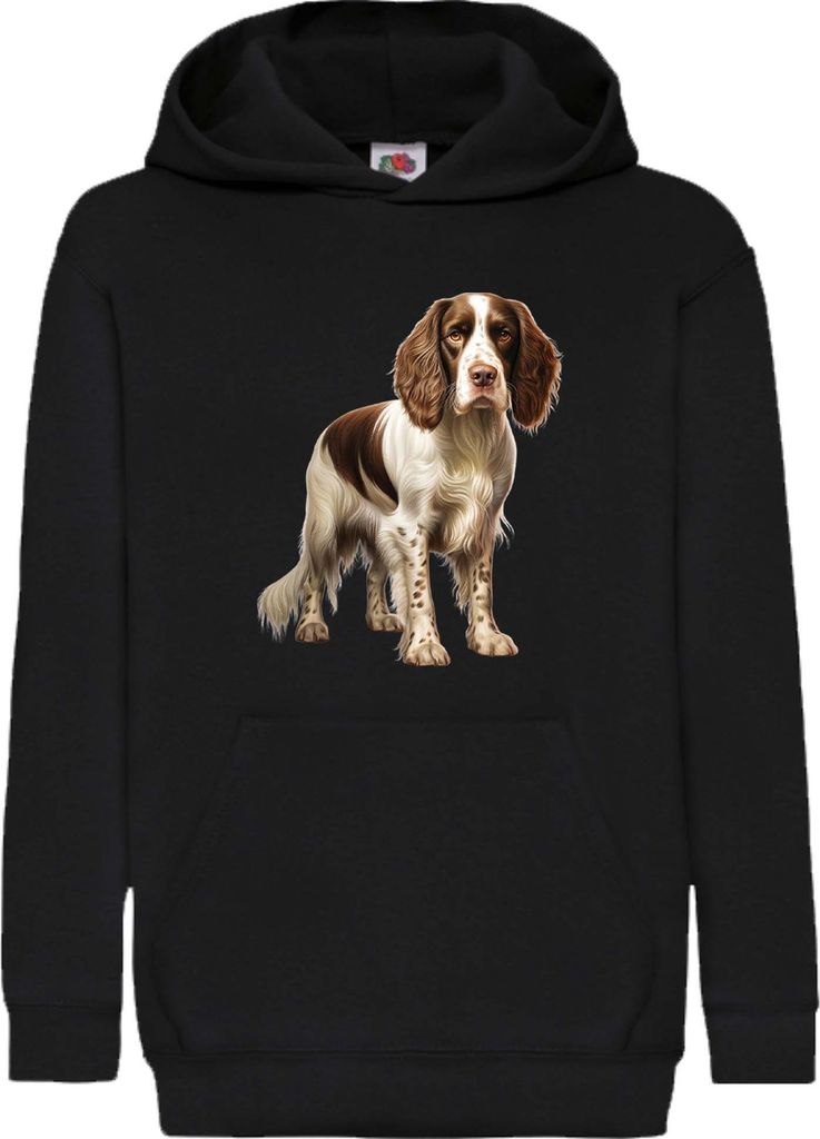 Kinder Kapuzenpullover Dogs Breeds English Springer Spaniel Dog Breed 005, 9-11 Jahr - 140 / Schwarz