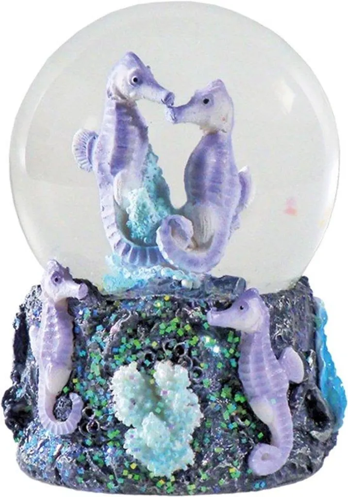 Objet de décoration globe d'eau avec chevaux bleus en résine de luxe