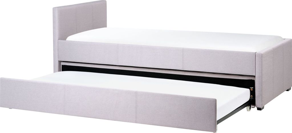 BELIANI Tagesbett Hellgrau Stoff mit Lattenrost 90 x 200 cm Ausziehbar Modern Schlafzimmer Ausstattung Gästebett Ausziehbett für 2 Personen Gesch...