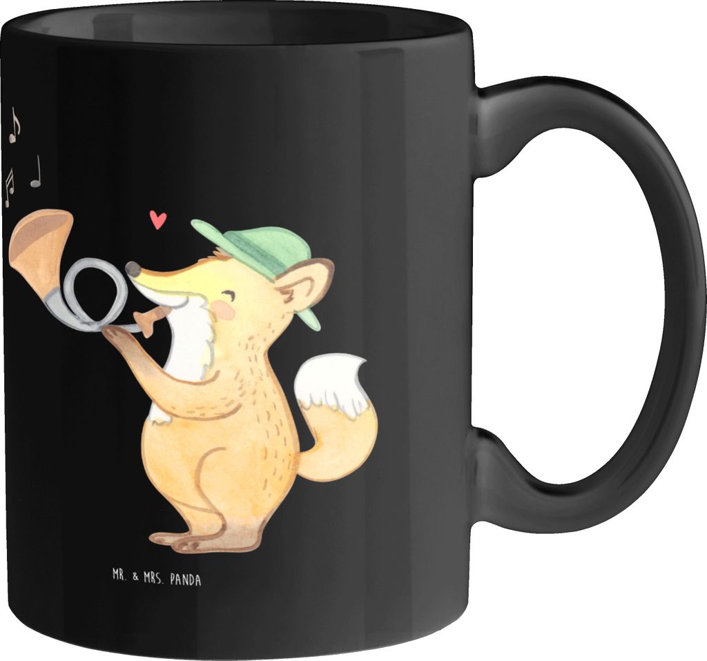 Mr. & Mrs. Panda Kaffeetasse Jagdhorn Magie - Schwarz - Geschenk, Musik, cappuccinotasse, Jagdsignal, Pott, Natur, traditionelles Musikinstrument, ...