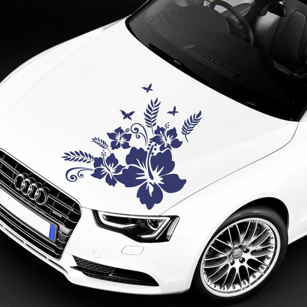 Aufkleber - Autoaufkleber "Hibiskus Ranke Jessi" 58cm x 58cm königsblau - Tuning Carystyling Heckscheibe Auto
