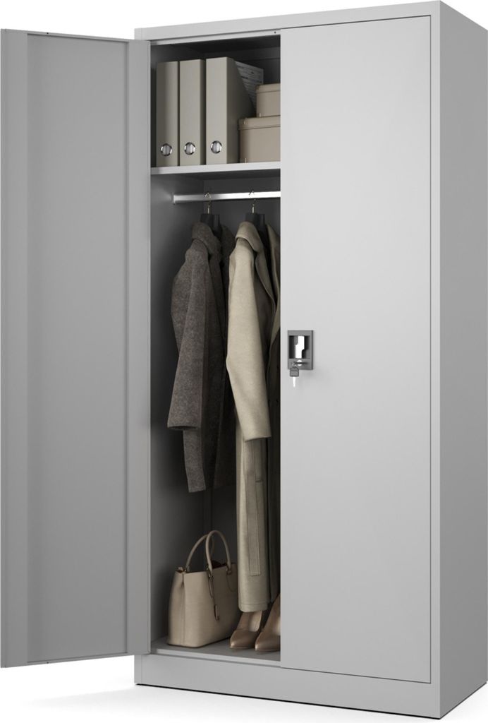 Muralo Sozialraumschrank aus Stahl MEHRZWECKSCHRANK für Büro Stahlschrank für Dokumente Akten Hellgrau 90x45x185cm