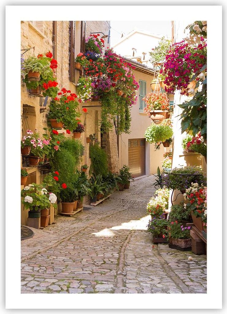 Poster - Poster ohne Rahmen - Blume Straße Haus - 50x70 cm - Wand Bild - Wanddeko - Wandbilder - Kunstposter - Wandposter - Bilder - Kunstdruck - ...