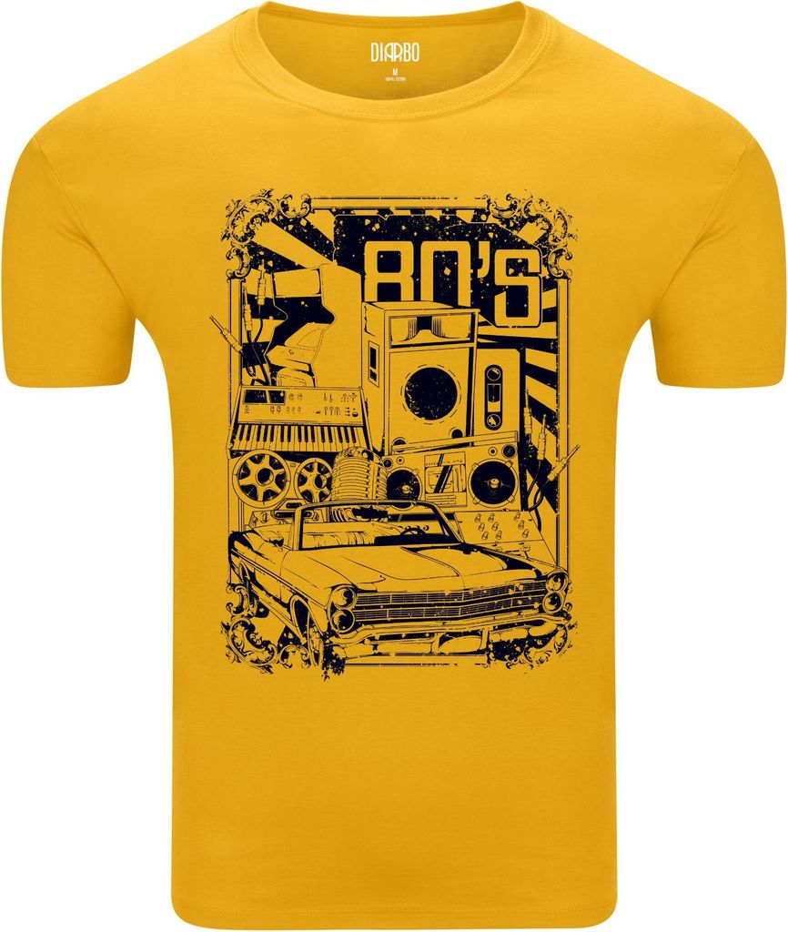 Diarbo Herren T-Shirt mit Retro-Autoliebhaber Druck Retro 80er Gelb Gr.XL