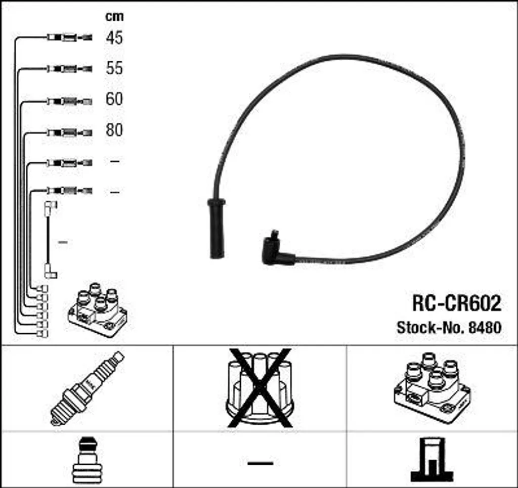 Cavi Accensione NGK 8480 OE 9617237080 - Kit 4 Pezzi Peugeot Citroën