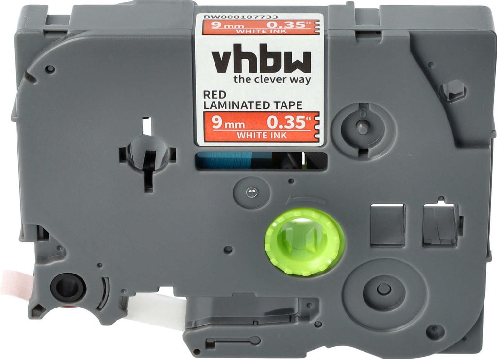 vhbw Schriftband-Kassette kompatibel mit Brother PT 1000, 1230PC, 1200P, 1200, 1090, 1080, 1010, 1000-Serie Etiketten-Drucker 8m x 9mm Weiß auf Rot