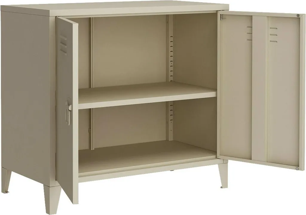 Buffet compact Blanc Crème 80x40x73h cm, structure robuste avec étagère