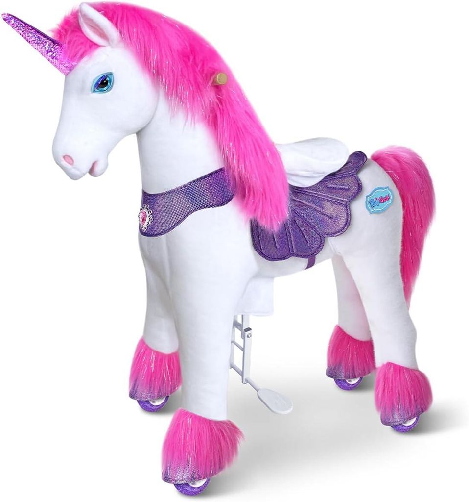 PonyCycle Modell Y Ride-on Einhorn für Kinder 7+ mit Geräuschen und Bremse , Rosa Einhorn-Spielzeug auf Rädern, Geburtstagsgeschenk für Kinder...