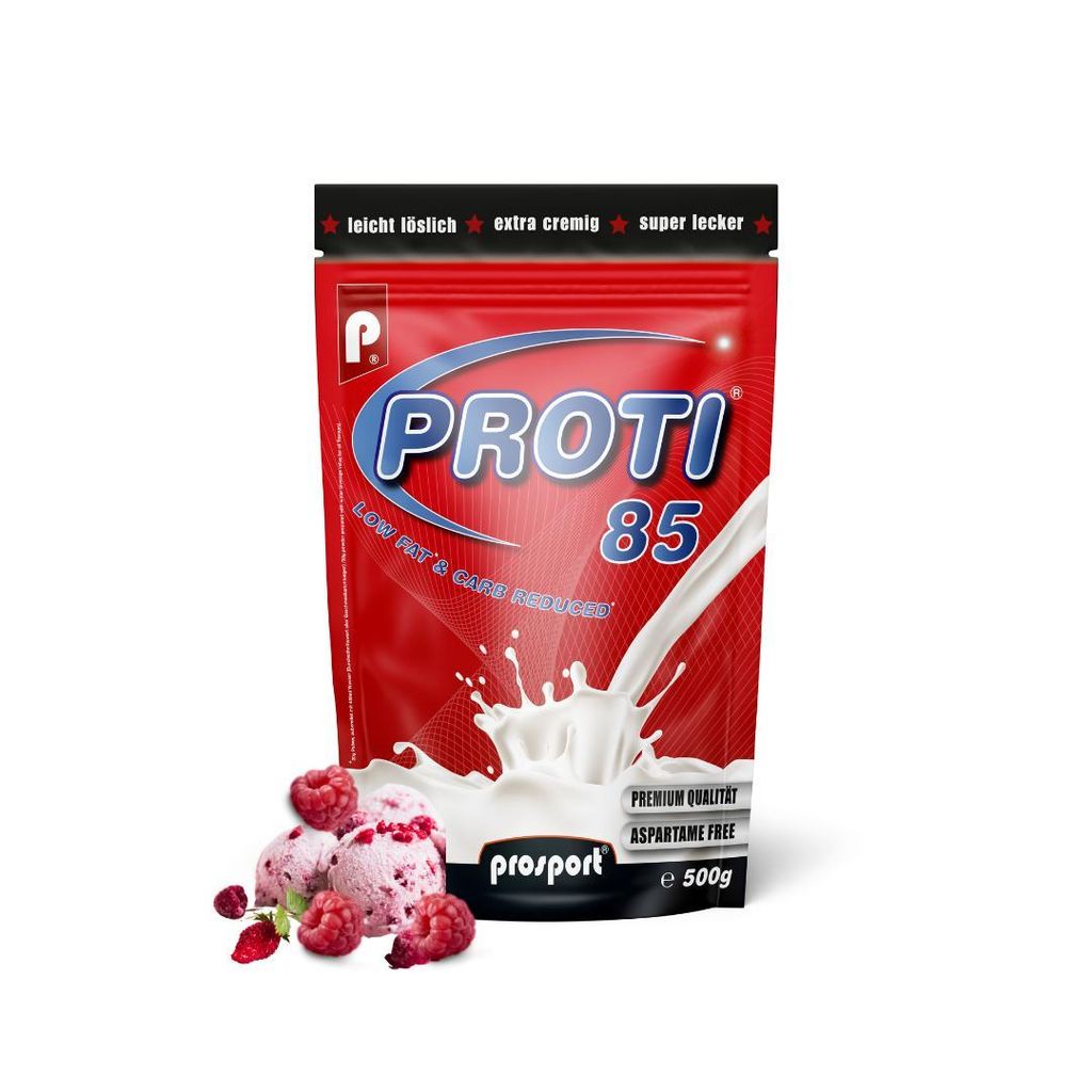 Prosport Proti 85 – Himbeer-Sahne 500g - Mehrkomponenten-Protein mit Whey, Casein & Eialbumin – 10 Vitamine, BCAAs & EAAs – Eiweißshake, e...