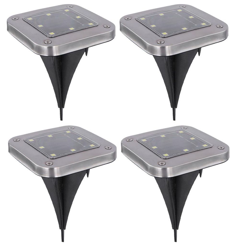 4x LED Solarleuchte, Wegeleuchte, Edelstahl, LxB 10x10 cm Produktbild 