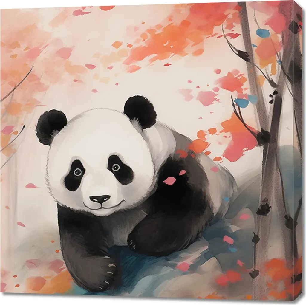 Panda e Aceri Quadro 90x90 - Idea Regalo e Arredo Originale