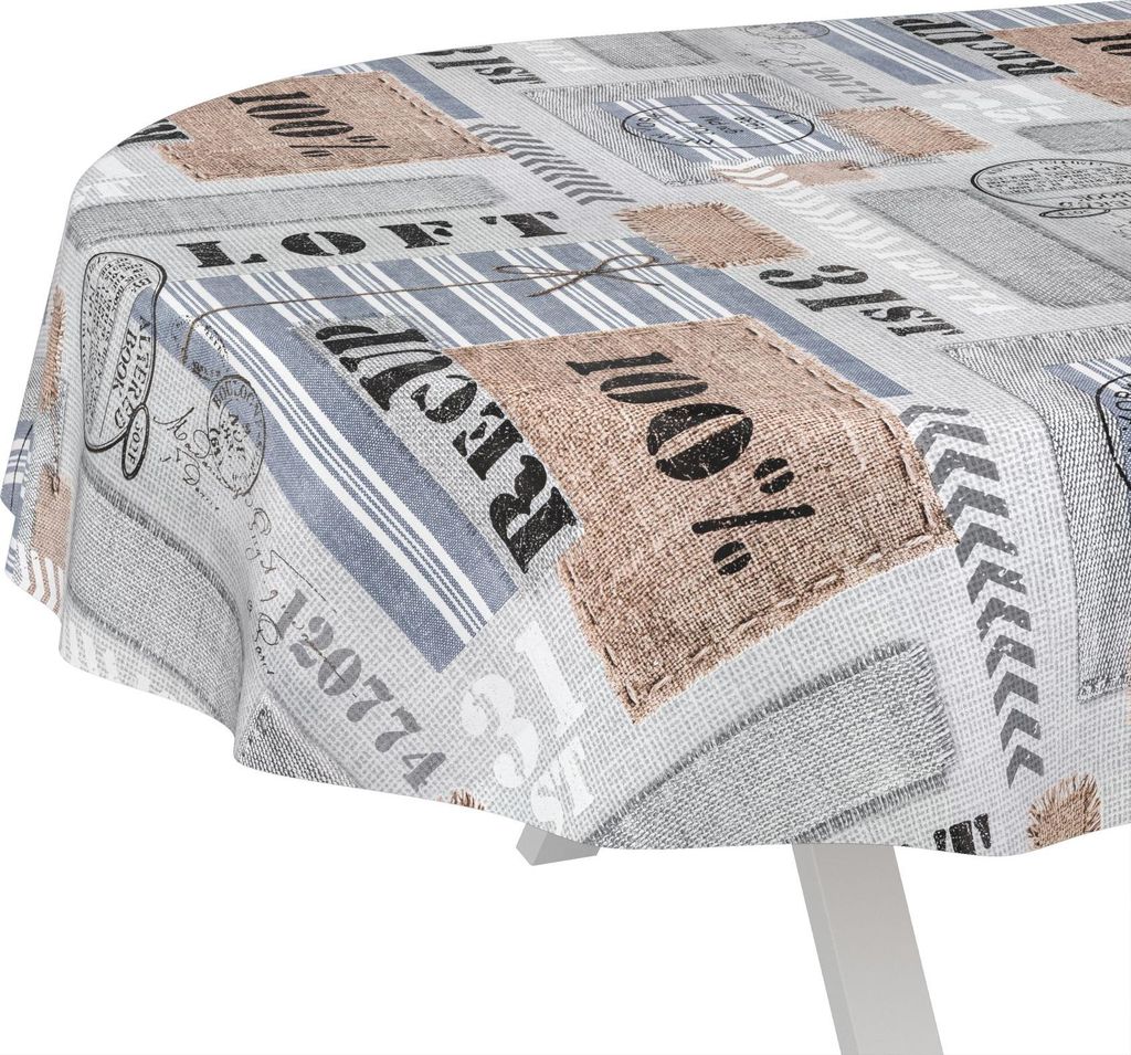 Tischdecke Industie Patchwork Grau Oval 220x140cm Schnittkante Wachstuch abwaschbar