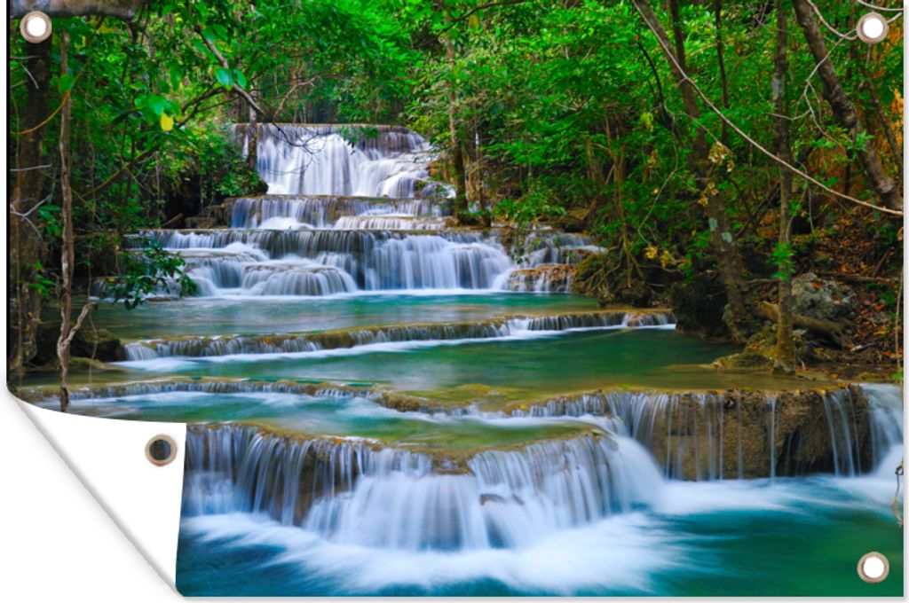 MuchoWow 90x60 cm Outdoor-Poster Gartendeko Sichtschutz Garten Poster für den Garten Wasserfall - Bäume - Natur - Dschungel