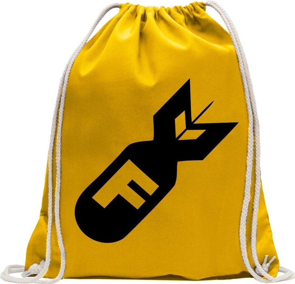 Kiwistar - Turnbeutel - gelb - F Bomb - Fun Rucksack Sport Beutel Gymsack Baumwolle mit Ziehgurt