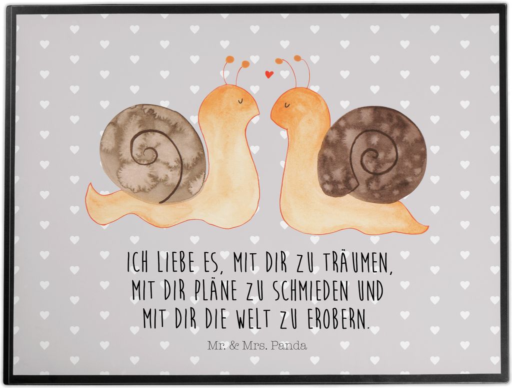 Mr. & Mrs. Panda Schreibunterlage Schnecken Liebe - Grau Pastell - Geschenk, arbeitsmatte, Freundin, schreibtischunterlagen, Schreibtischauflage, g...