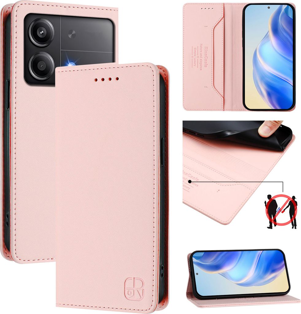 Lederhülle für Xiaomi Poco X6 Neo Hülle Flip Brieftasche Kartenfächern Ständer Schutzhülle Pink