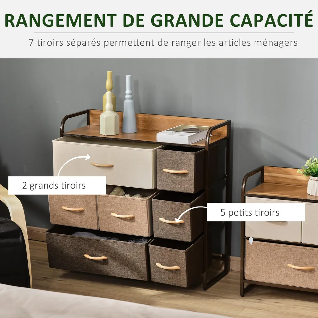 Commode textile structure acier 7 tiroirs pliants format 80x29 cm - 6