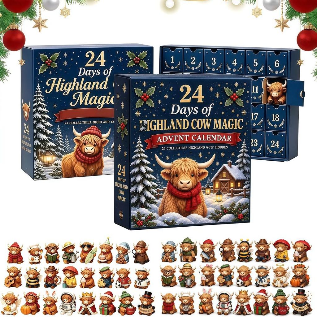 2er 3D Highland Cow Adventskalender mit nummerierten Produktbild 