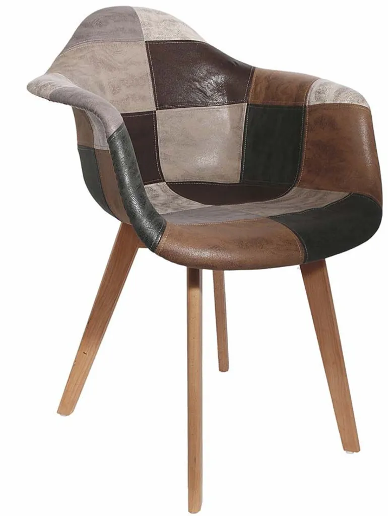 Fauteuil Patchwork Polyuréthane avec Pieds en Bois - Lot de 2 Assises - 9