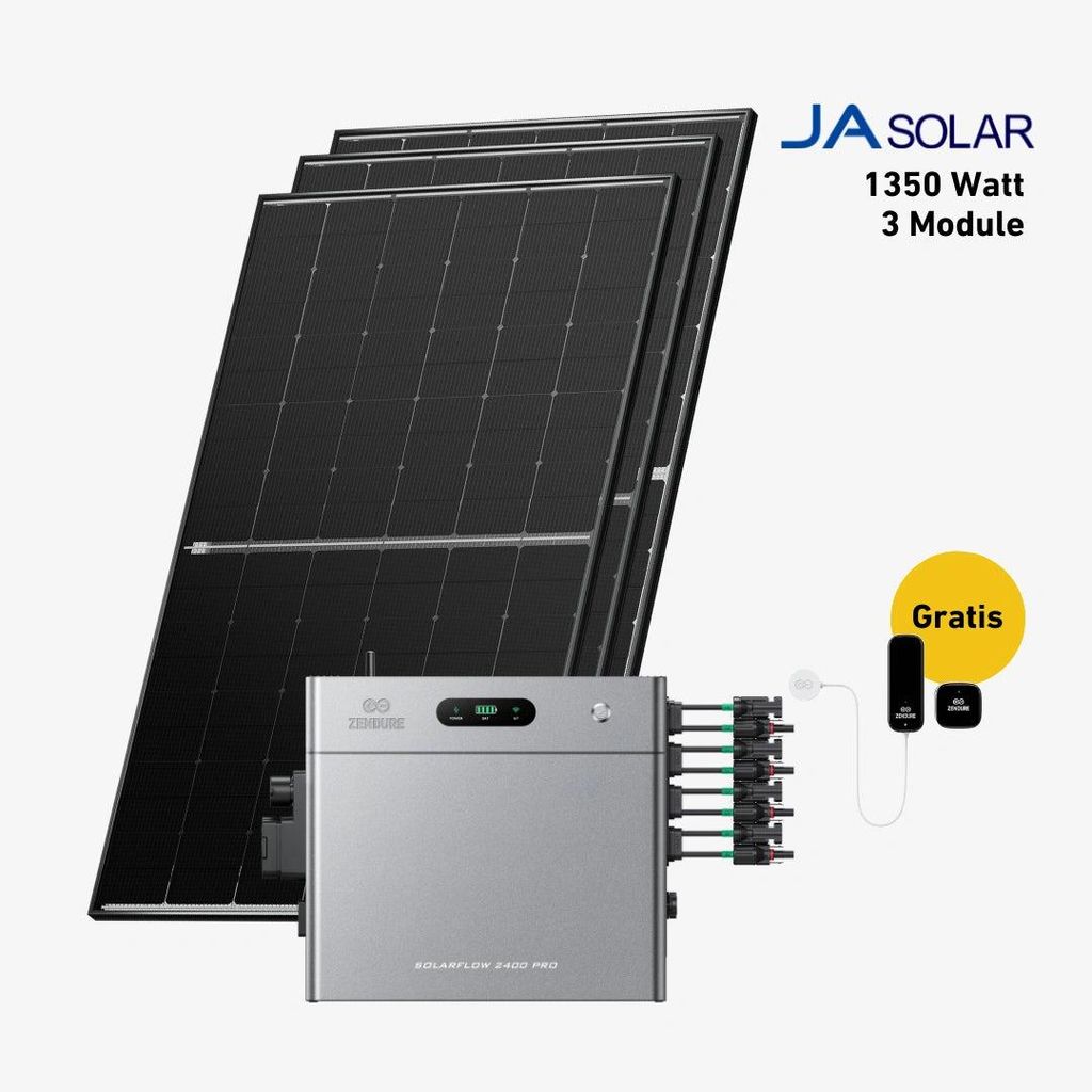 1350 Watt,, Bifazial Komplettset, Balkonkraftwerk, Zendure Solarflow 2400 Pro, 5 x AB3000L Zusatzbatterien
