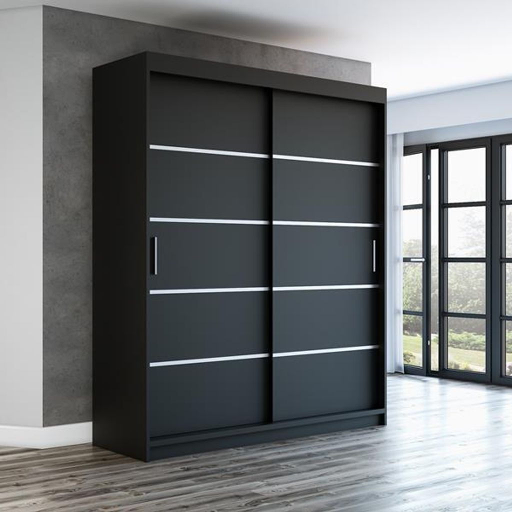 Schwebetürenschrank, 2-türig Schrank! Moderne Garderobe für Kleidung. Verschiedene Farben (Weiß, Schwarz, Somona) Kleiderschrank PARIS 180 cm