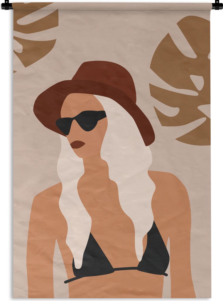 MuchoWow Wandteppich Wandbehang Sommer - Bikini - Blätter 90x135 cm Tapisserie Dekoration Wandtuch - Baumwolle - Wandskulptur