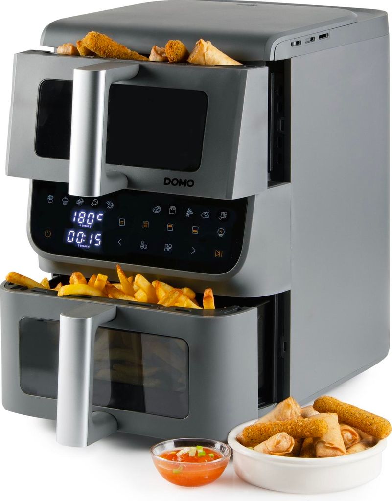 Ölfreie Fritteuse - DOMO - Airfryer DO550FR - Doppeltank 3,5 L + 6,5 L - 10 Programme - 2500 W