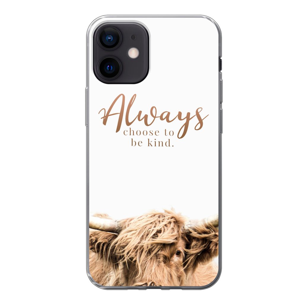 MuchoWow Handyhülle Schutzhülle Hülle für iPhone 12 Schottischer Highlander - Zitate - Weiß Silikon Softcase Handy Hülle - Schutzhülle